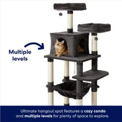 Frisco 64-in Cat Tree With Hammock, Condo, 2 Top Perches With Bed -Cat Toy Shop 214387 PT2. AC SS1800 V1667227605