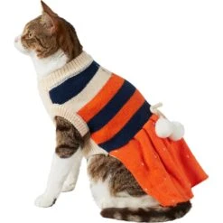 Frisco Pom Pom Bow Striped Dog & Cat Sweater Dress -Cat Toy Shop 223722 PT2. AC SS1800 V1608820386