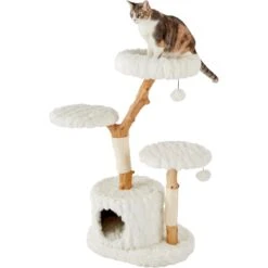 Frisco Natural Wood Modern Cat Tree With Toy, Ivory, Large -Cat Toy Shop 236563 PT2. AC SS1800 V1615987336