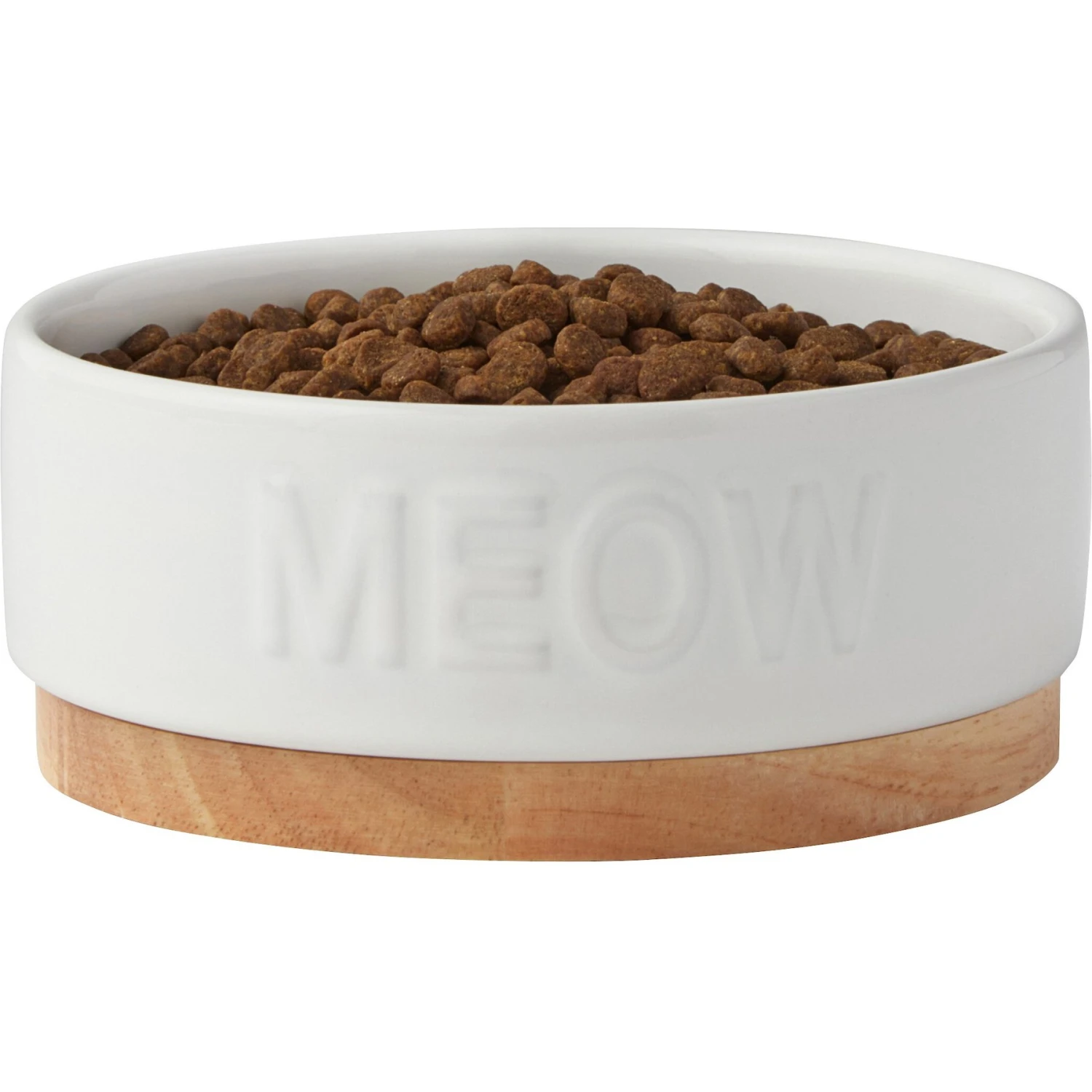 Frisco Round Meow Non-skid Ceramic Cat Bowl With Wood Base 4 Frisco Round Meow Non-skid Ceramic Cat Bowl With Wood Base - Image 4