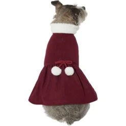 Frisco Mediumweight Pom Pom Bow Dog & Cat Peacoat Dress, Red -Cat Toy Shop 268200 PT2. AC SS1800 V1628797391