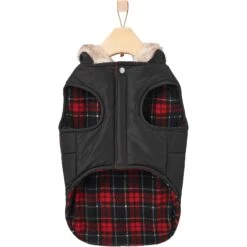 Frisco Mid-Heavyweight Cinching Insulated Dog & Cat Parka, Black/Red Plaid -Cat Toy Shop 268382 PT5. AC SS1800 V1628822843