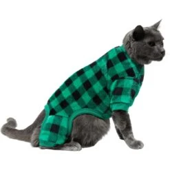 Frisco Dog & Cat Cozy Plush Fleece PJs, Green Plaid -Cat Toy Shop 268517 PT3. AC SS1800 V1637718134