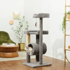 Frisco 54-in Real Carpet Cat Tree With Tunnel And Square Perches