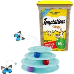 Temptations Classic Tasty Chicken Flavor Soft & Crunchy Cat Treats & Frisco Butterfly Cat Tracks Cat Toy