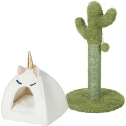 Cat Toy Shop 17 Frisco Novelty Unicorn Covered Cat & Dog Bed & Frisco Cactus Cat Scratching Post