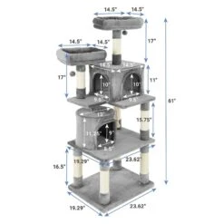 Frisco 61-in Faux Fur Cat Tree & Condo & Frisco 38-in Cat Tree With Condo, Top Perch & Toy -Cat Toy Shop 318964 PT2. AC SS1800 V1630367789