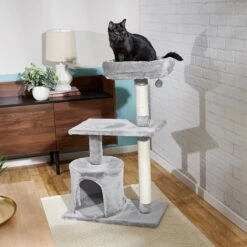Frisco 61-in Faux Fur Cat Tree & Condo & Frisco 38-in Cat Tree With Condo, Top Perch & Toy -Cat Toy Shop 318964 PT8. AC SS1800 V1630366879