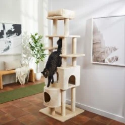 Frisco 71-in Faux Fur Cat Tree & Condo & Frisco Deshedding Dog & Cat Brush -Cat Toy Shop 660294 PT3. AC SS1800 V1666838880
