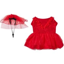 Frisco Red Ruffle Dog & Cat Dress + Headpiece -Cat Toy Shop 707286 PT4. AC SS1800 V1689278820