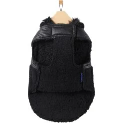 Frisco Medium Weight Faux Leather Dog & Cat Parka With Faux Fur Trimmed Hood, Black -Cat Toy Shop 719798 PT4. AC SS1800 V1692978852