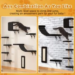 Coziwow Wall Mounted Shelves Set Cat Tree & Frisco Wooden Wall Mounted Stainless Steel Cat Feeding Station With Bowl -Cat Toy Shop 947694 PT4. AC SS1800 V1693600694