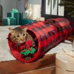 Frisco Holiday Buffalo Plaid Foldable Play Tunnel Cat Toy With Catnip & Frisco Holiday Festive Red Variety Pack Gift Box Cat Toy With Catnip, 14 Count -Cat Toy Shop 986262 PT4. AC SS1800 V1698258115